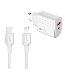 Apple Lightning 'den Type-C 'ye Şarj Kablosu ve USB ve Type-C PD Adaptör 6 Farklı Koruma teknolojisi (Beyaz)