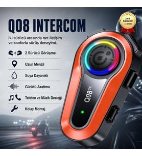 Q08 2X Intercom Motosiklet Bluetooth Kulaklık 2 Sürücü Görüşme, Uzun Menzil,