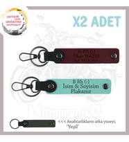 Motor Tutkunlarına Özel Armağan, İsim Plaka ve B- Kan Grubu Yazılı x2 Anahtarlık, Turkuaz-Bordo-Ysl (Çok Renkli)