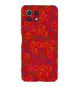 Xiaomi Mi 11 Lite Uyumlu Lansman Kılıf Hello Kitty Tasarımlı İçi Kadife Kapak-Kırmızı (Şeffaf)