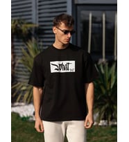 Erkek Kısa Kol Yazlık Tişört Bisiklet Yaka Baskılı Oversize T-Shirt - Siyah