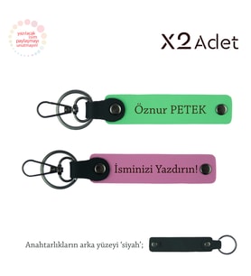 Babalar Gününe Anlamlı Sürpriz, İsimli & Soyisimli 2’li Anahtarlık Seti, Pembe-Fıstık Yeşil-Siyah