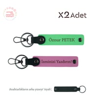 Babalar Gününe Anlamlı Sürpriz, İsimli & Soyisimli 2’li Anahtarlık Seti, Pembe-Fıstık Yeşil-Siyah