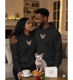 Sevgililer Günü Sphynx Kedi Figürlü Çift Hoodie Kombini