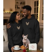 Sevgililer Günü Sphynx Kedi Figürlü Çift Hoodie Kombini