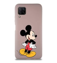 Huawei P40 Lite Soft Premier Kapak Mickey Mouse-D Tasarımlı Silikon Kılıf - Pudra (Şeffaf)
