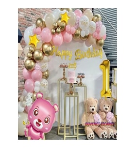 PEMBE AYICIKLI KIZ ÇOCUKLARINA ÖZEL DOĞUM GÜNÜ BALON SET