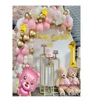 PEMBE AYICIKLI KIZ ÇOCUKLARINA ÖZEL DOĞUM GÜNÜ BALON SET