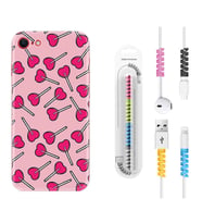 Apple iPhone 5 6 7 8 Plus Se XR Kılıf Kablo Koruma Spiral Silikon Heart Lollipop 1414