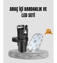 360° Döner Çiftli Bardak Tutucu Ve Kablosuz Ambiyans Led Işık Araç Seti