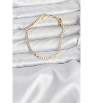 Pembe ve Beyaz Zirkon Taşlı Gold Renk Su Yolu Kadın Bileklik 5886 - SSSSSS2208-7802