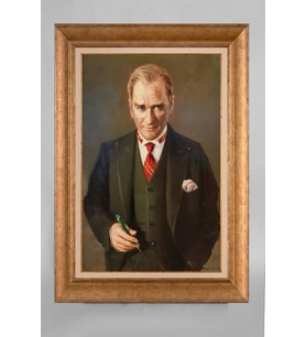 Altın Varaklı Paspartulu Çerçeveli Atatürk Tablo sd539