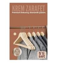 Mey İthalat® 5'li Lüks Krem Elbise Ceket Askısı - Ergonomik & Kaymaz Plastik Askı Seti - Ahşap Görü