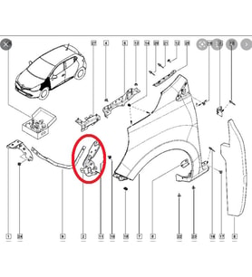 Renault Clio 4 Hb 13/16 Ön Çamurluk Bağlantı Suportu Sol (Uç Kısım) (Sac) (Eagle Body) 