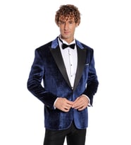 Simli Slim Fit Kadife Lacivert Erkek Smokin Ceket - Wessi