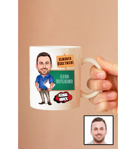 Erkek Almanca Öğretmenine Hediye Karikatürlü Beyaz Kupa Bardak