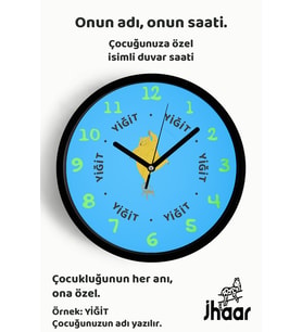 İsme Özel Sevimli Ayı Çocuk Odası Duvar Saati Orta Boy 30 cm Siyah Camlı Sessiz