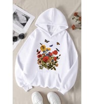 Renkli Çicek Baskılı Oversize Sweatshirt (A.Beyaz)