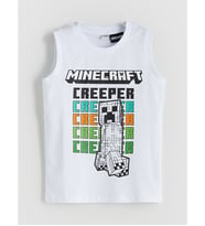 LCW Kids Beyaz Bisiklet Yaka Minecraft Baskılı Erkek Çocuk Atlet