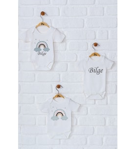 Pia Baby Premium %100 Pamuk İsme Özel Organik Baskılı Üçlü Set Çıtçıtlı Bebek Body Zıbın Modelleri 5027-18 (Ekru)