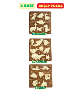 Çocuk Puzzle (Yapboz) Birinci Sınıf Ahşap 3 Parça Eğitici Öğretici Eğlenceli Set