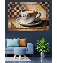 Retro Kahve Fincanı Ve Kafe Yazısı Dekoratif Kanvas - Mdf Ahşap Tablo