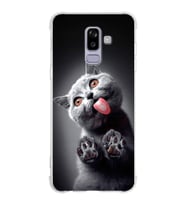 PrintiFy Samsung Galaxy A6 (2018) Uyumlu Kedi 2 Baskılı Şeffaf Köşe Korumalı Antişok Kılıf