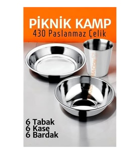CEYLAN ADAM Paslanmaz Çelik Tabak Kase Bardak Seti Kamp Piknik Seti 18 adet