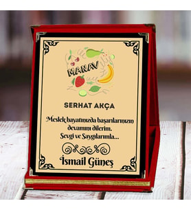 Manav Baskılı Plaket (1. Tasarım)  Kişiye Özel (Kırmızı)
