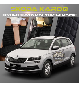 Skoda Karoq Siyah Renk Tay Tüyü Cepli & Terletmez Sırtlı Oto Koltuk Minder Seti - Koltuk Koruma Kılıfı (ÖN & ARKA TAM SET)