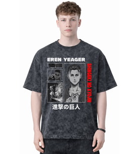 Eren Yeager Attack On Titan Anime Baskılı Unisex Oversize Yıkamalı Tişört