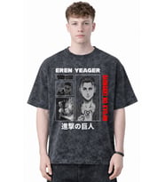 Eren Yeager Attack On Titan Anime Baskılı Unisex Oversize Yıkamalı Tişört
