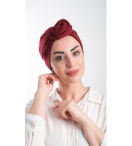 Bordo Pratik Hazır Geçmeli Tesettür Bone Kesik Elyaf Sade 2111_16