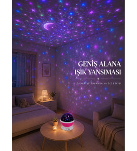 Yıldızlı Gökyüzü Projektörü Pembe Renkli Döner Çocuk Odası Gece Lambası