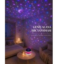Yıldızlı Gökyüzü Projektörü Pembe Renkli Döner Çocuk Odası Gece Lambası