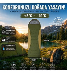 4 Mevsim Uyku Tulumu +5°C -10°C Kamp Uyku Tulumu Nefes Alabilen Kumaş YEŞİL
