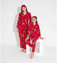 Yeni Sezon Sonbahar/Kış Kız Çocuk Ayıcık Desenli Süet Pijama Takımı 2724-2 Kırmızı