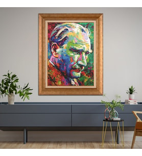 Altın Varaklı Çerçeveli Paspartulu Atatürk Tablo nl02A574 (Gold)