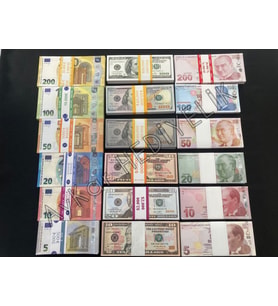 1800  ADET KARIŞIK GEÇERSİZ 5-10-20-50-100-200 EURO 10-20-50-100-100 VE 100 DOLAR 5-10-20-50-100-200 TL EĞLENCE OYUN ŞAKA  DÜĞÜN PARASI
