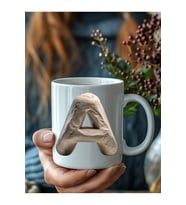 Taş Kaya Şeklinde Harf Kişiye Özel 3 Boyutlu Tasarım Seramik Kupa Mug - Hediyelik Kupa (Beyaz)