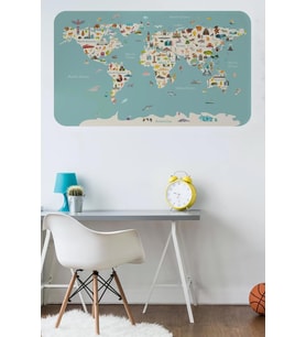 Eğitici Dünya Haritası Dünya Atlası Çocuk Ve Bebek Odası Duvar Sticker-60x105-3786