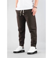 Erkek Jogger Keten Pantolon Beli Lastikli İpli Pamuklu Rahat Boyfriend Pantolon (Kahverengi)