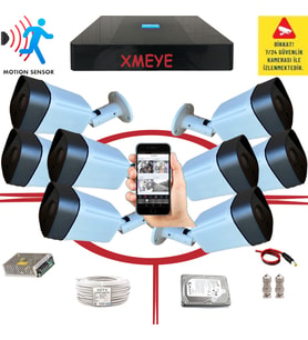 8' li Yapay Zeka Destekli Araç,Yüz,İnsan ve Hareket Algılayan 5 Mp Lens 1080P 36 IR LED Metal Kasa Güvenlik Kamerası Seti_BS 236
