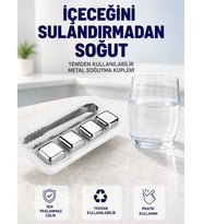 Paslanmaz Çelikten Üretilmiş Metal Buz Küpü Seti ve Buz Klipsi