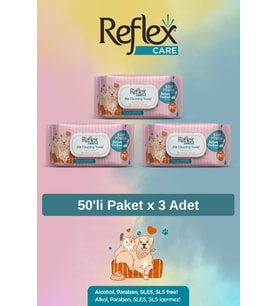 REFLEX Care Evcil Hayvanlar İçin Çok Amaçlı Hijyenik Temizleme Mendili 50'li x 3