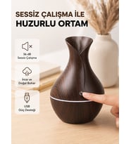 Ahşap Desenli Aromaterapi Difüzör 130 ml Ultrasonik ve 7 Renk LED Işıklı