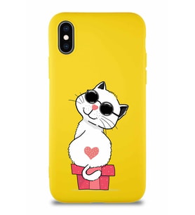 Apple iPhone X Soft Premier Kapak Coolcat Tasarımlı Silikon Kılıf - Sarı (Şeffaf)