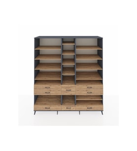 Kronos Dolap 19 Raflı 8 Çekmeceli  220x59x243 Antrasit-Çam/Çam