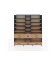 Kronos Dolap 19 Raflı 8 Çekmeceli  220x59x243 Antrasit-Çam/Çam