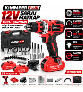 KM0101K 12V Metal Şanzıman Şarjlı Matkap 24 Parça Set